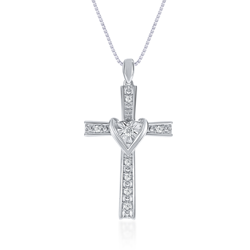 Lab Grown Diamond Cross Necklace with Heart Motif