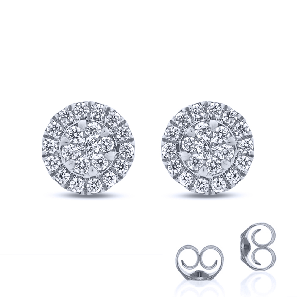 Round Cluster Halo Diamond Stud Earrings