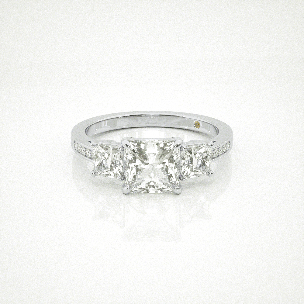 Three Stone Pavé Set Lab Created Diamond Engagement Ring