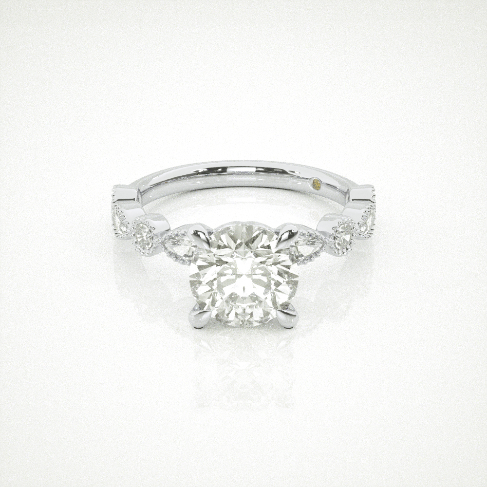 Round and Illusion Marquise Shaped Lab Grown Diamond Engagement Ring